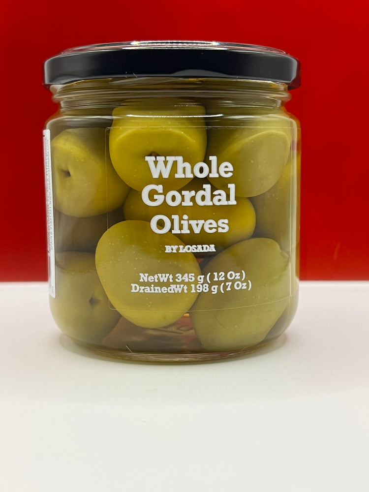 WHOLE GORDAL OLIVES by LOSADA. 12oz glass jar.