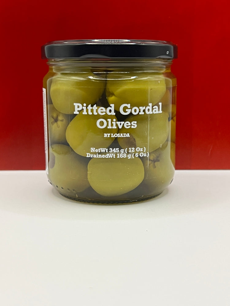 PITTED GORDAL OLIVES by LOSADA. 12oz glass jar.