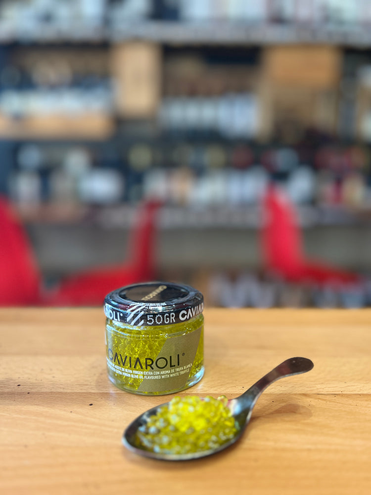 CAVIAROLI: pearls of Extra Virgin Olive oil with white truffle. 50grs.